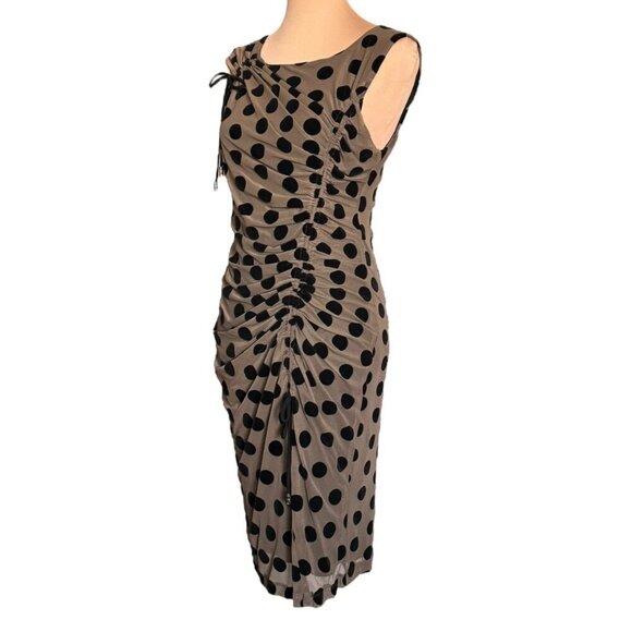 NWT Eva Franco Polkadot Sheath Dress Sz.M Brown Sleeveless Career Cocktail - Picture 5 of 13